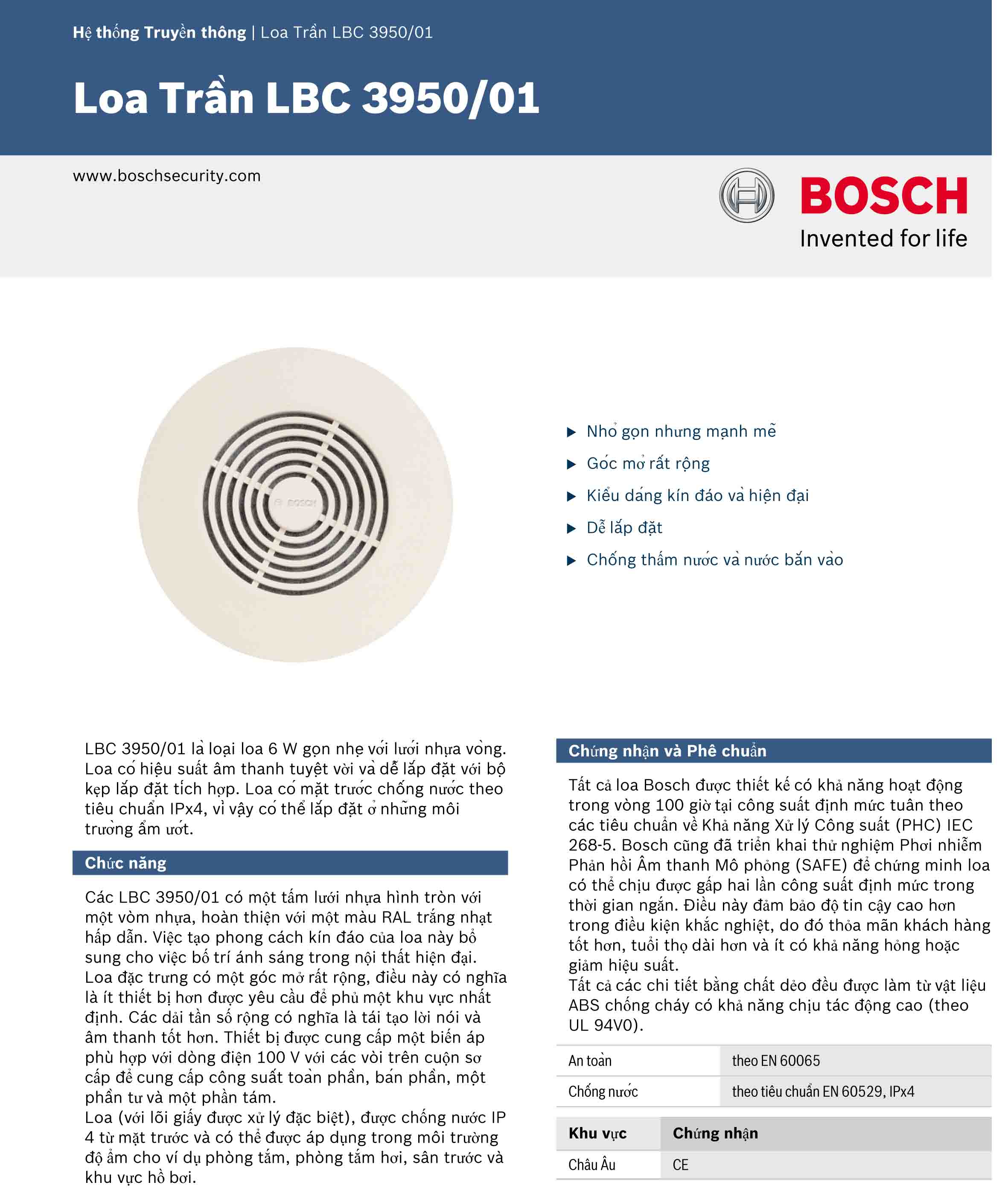 thong so loa am tran 6w Bosch LBC 3950_01